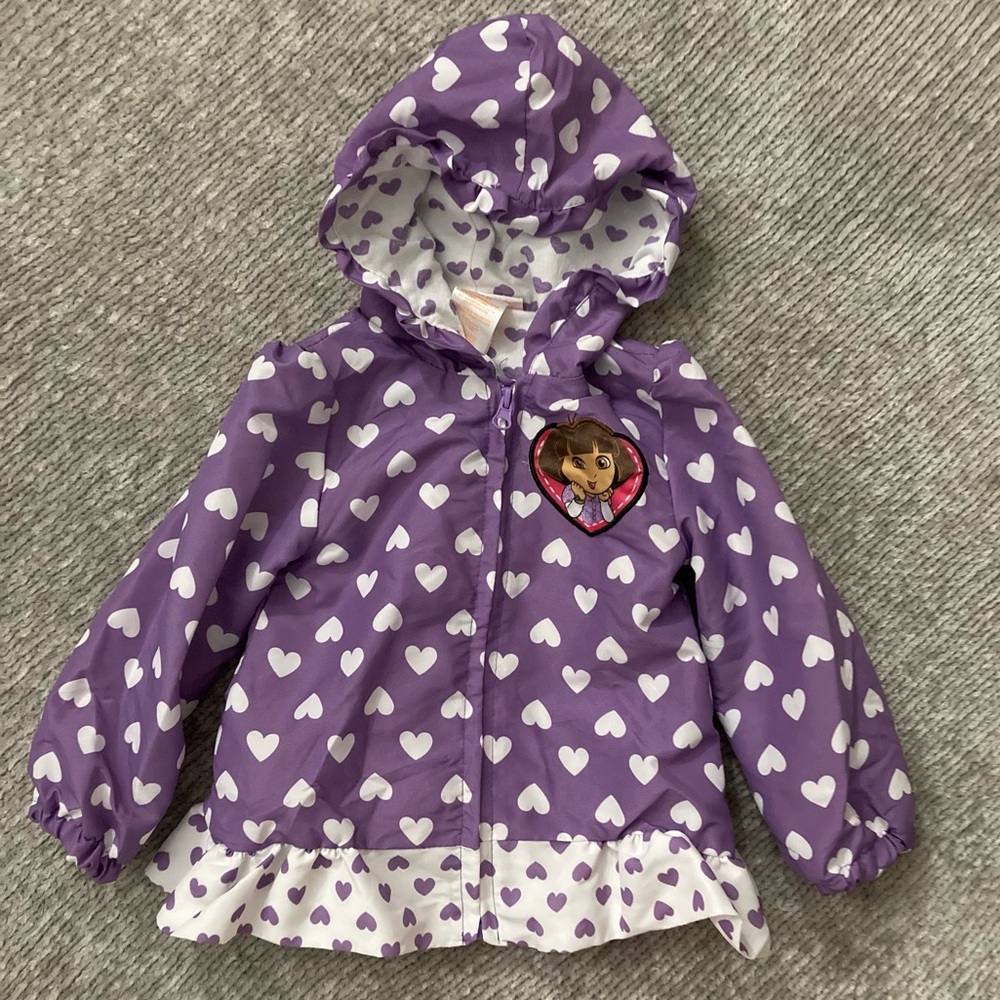 Nickelodeon Dora Purple Heart Jacket Toddler 3T Ruffle Lined Lightweight 90s Y2K